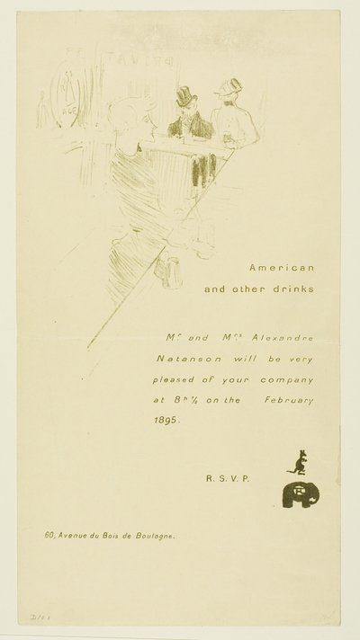 Einladung für Herrn und Frau Alexandre Natanson von Henri de Toulouse-Lautrec