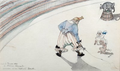 Zirkusszene: Dressur. Ein Clown mit einem Wissenschaftshund und einem akrobatischen Elefanten. Zeichnung von Henri de Toulouse Lautrec 19. Jahrhundert Albi, Musee de Toulouse Lautrec von Henri de Toulouse Lautrec