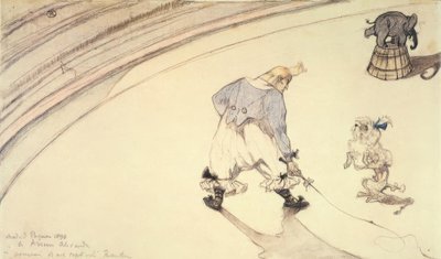 Im Zirkus: Der Clown Footit mit Pudelhund und Elefant von Henri de Toulouse Lautrec