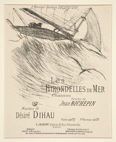 Die Seeschwalben - Titelblatt für gedruckte musikalische Komposition (Gedicht von Richepin, vertont von Dihau) von Henri de Toulouse Lautrec