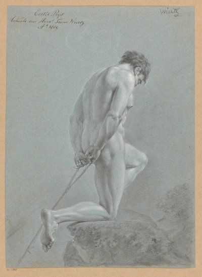 Kniender männlicher Akt, von der Seite gesehen (1. Preis 1809) von Henricus Franciscus Wiertz
