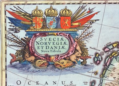 Kartusche aus einer Karte von Schweden, Norwegen und Dänemark, 1631 von Henricus Hondius II