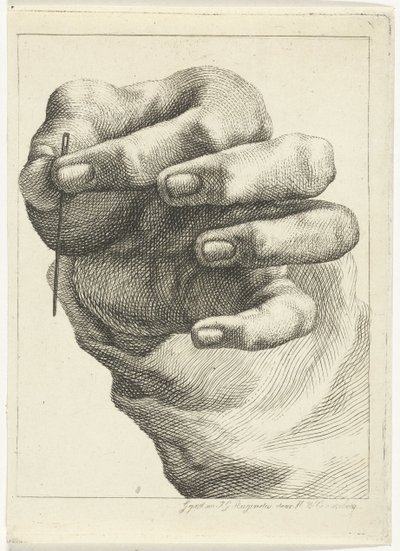 Studie einer Hand mit einer Nadel zwischen Daumen und Zeigefinger von Henricus Wilhelmus Couwenberg
