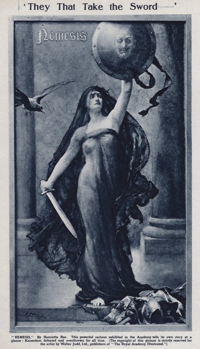 Nemesis, Karikatur zur Niederlage von Kaiser Wilhelm II. und Deutschland im Ersten Weltkrieg, ausgestellt in der Royal Academy von Henrietta (after) Rae