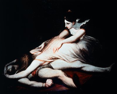 Kriemhild wirft sich auf Siegfrieds Leiche von Johann Heinrich Füssli