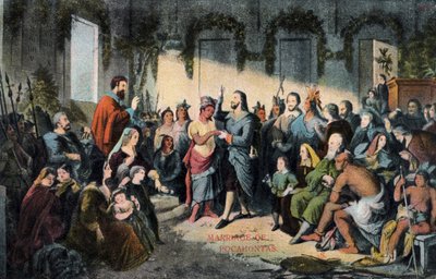 Die Hochzeit von Pocahontas und John Rolfe in Jamestown im Jahr 1614 von Henry (after) Brueckner
