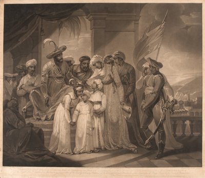 Tippoo Sultaun übergibt Gullumalli den Vakeel seine zwei Söhne von Henry (after) Singleton
