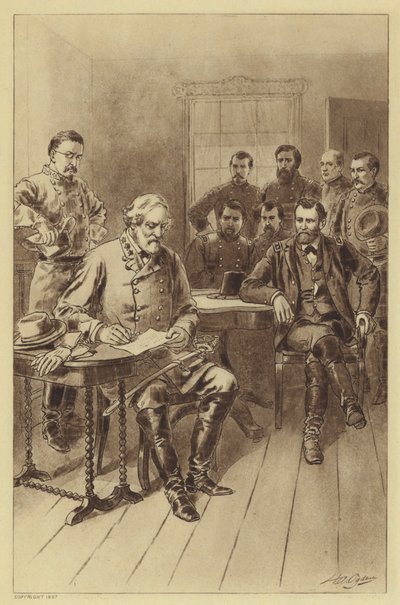 Lees Kapitulation vor Grant, Appomattox, 9. April 1865 (Lithografie) von Henry Alexander (after) Ogden