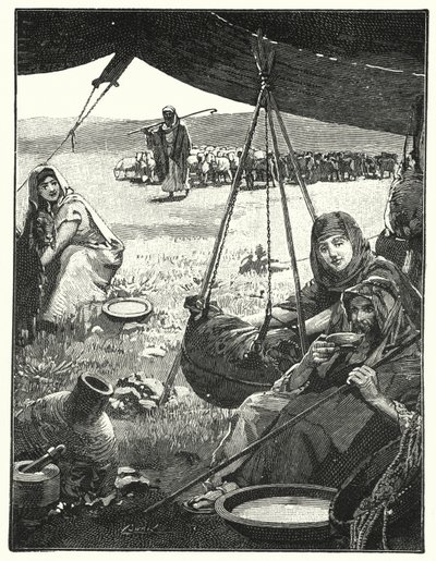 Zeltleben im Osten, Milchbutterung (Lithografie) von Henry Andrew Harper