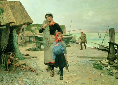 Fischer kehren mit ihren Netzen zurück, Etretat von Henry Bacon