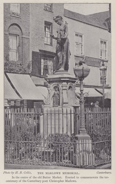 Denkmal für den Dramatiker und Dichter Christopher Marlowe, Buttermarket, Canterbury, Kent (s/w Foto) von Henry Beauchamp Collis