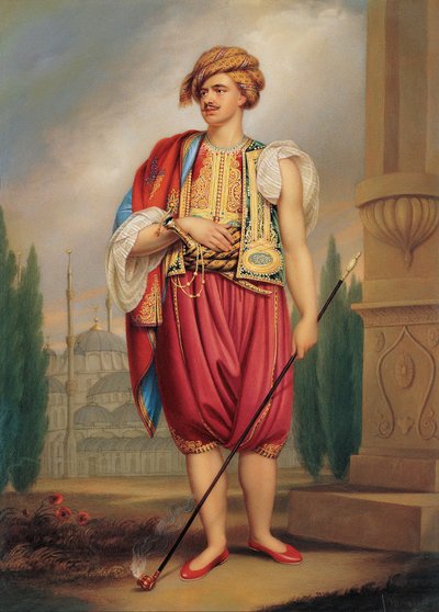 Porträt von Thomas Hope 1769–1831 in türkischer Tracht nach William Beechey, frühes 19. Jahrhundert von Henry Bone