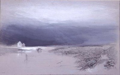 Landschaft mit Fluss und Brücke: Regen kommt auf von Henry Bright