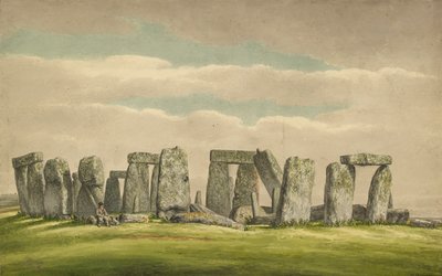 Stonehenge von Nordwesten, zeigt Ruinen mit Mann und Hund, 1824-1839 von Henry Browne