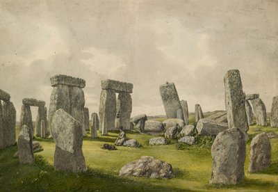 Das Innere von Stonehenge in seinem jetzigen Zustand, zeigt das Innere der Steine, Mann und Hund, 1824-1839 von Henry Browne
