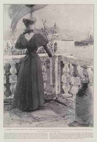 Eine Episode im Griechisch-Türkischen Krieg, Konsul Merlins Frau hisst das Kommunikationssignal vom Dach des britischen Konsulats in Volo von Henry Charles Seppings Wright