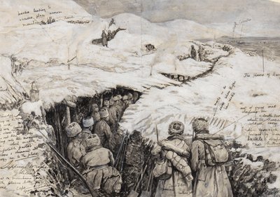 Galizien, russische Truppen in schneebedeckten Hügeln, 13. März 1916 von Henry Charles Seppings Wright