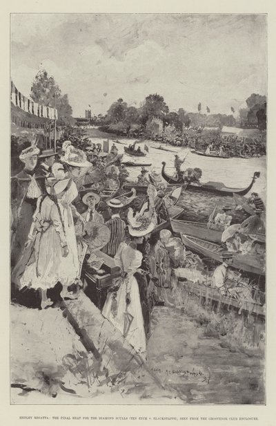 Henley Regatta, das Finale für die Diamond Sculls (Ten Eyck gegen Blackstaffe), gesehen vom Grosvenor Club Enclosure von Henry Charles Seppings Wright
