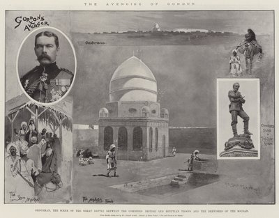 Die Rache an Gordon, Omdurman, die Szene der großen Schlacht zwischen den kombinierten britischen und ägyptischen Truppen und den Derwischen des Sudan von Henry Charles Seppings Wright