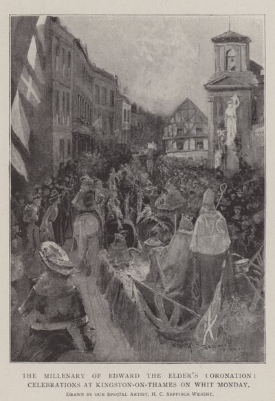 Das Jahrtausend der Krönung von Edward dem Älteren, Feierlichkeiten in Kingston-on-Thames am Pfingstmontag von Henry Charles Seppings Wright