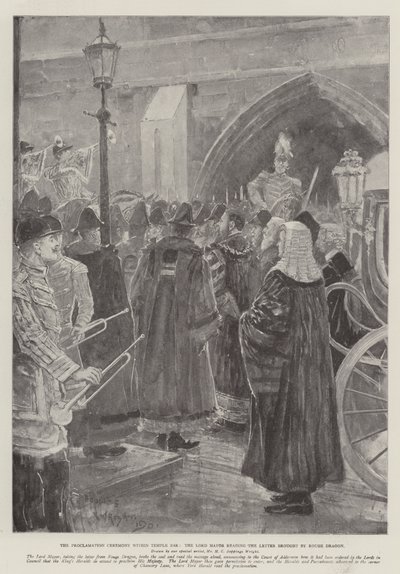 Die Proklamationszeremonie innerhalb von Temple Bar, der Lord Mayor liest den Brief von Rouge Dragon vor von Henry Charles Seppings Wright