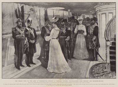 Der Besuch des Schahs beim König in Portsmouth, 20. August, Prinzessin Victoria fotografiert König Edward und Muzaffir-ed-Din von Henry Charles Seppings Wright