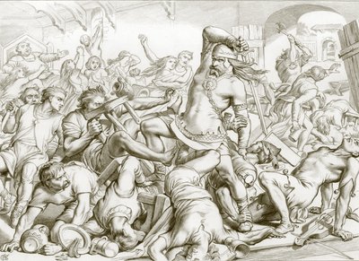 Wie Hereward Bourne von Franzosen befreite (Gravur) von Henry Courtney (after) Selous