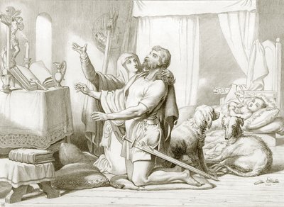 Wie Torfrida Hereward das Beten lehrt (Gravur) von Henry Courtney (after) Selous