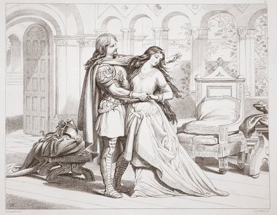 Herewards erstes Treffen mit Torfrida, Illustration aus Hereward the Great von Charles Kingsley, veröffentlicht 1870, graviert von C.G. Lewis (Stahlstich) von Henry Courtney Selous