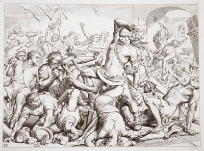 Wie Hereward Bourne von Franzosen befreite, Illustration aus Hereward the Great von Charles Kingsley, veröffentlicht 1870 von Henry Courtney Selous
