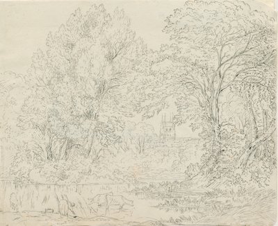Tamworth - Ländliche Ansicht: Feder- und Tuschzeichnung, undatiert [1788-1855] von Henry Curzon Allport