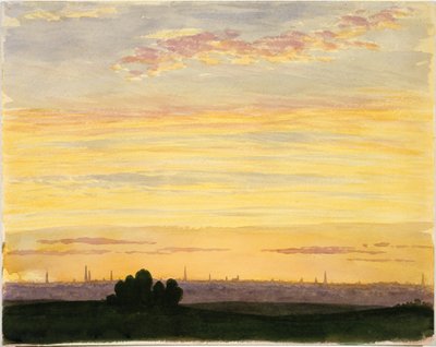 Stadt und Sonnenuntergang von Henry Farrer