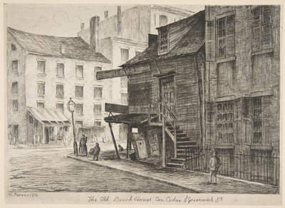 Das alte Beach House an der Ecke Cedar Street und Greenwich Street, aus „Szenen aus dem alten New York“ von Henry Farrer