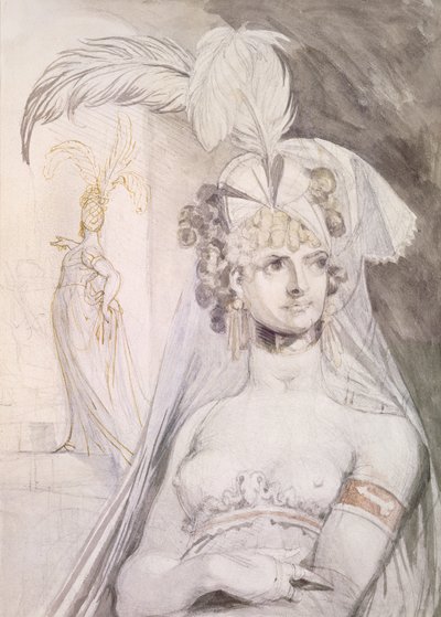 Halbfigur einer Kurtisane mit Federn, einer Schleife und einem Schleier im Haar, 1800-10 von Johann Heinrich Füssli