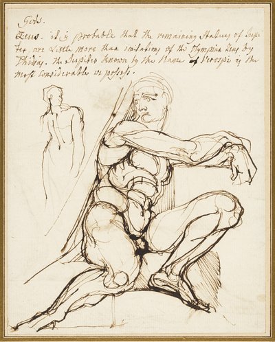 Studie eines Ignudo in der Sixtinischen Kapelle, Rom (recto); Paraphrase des Ignudo, der rechts oben vom Propheten Jeremia in der Kapelle sitzt, Rom (verso) von Johann Heinrich Füssli