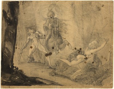 Theodore trifft im Wald auf das Gespenst seines Vorfahren Guido Cavalcanti, der mit Doggen seine ehemalige verächtliche Geliebte jagt von Johann Heinrich Füssli