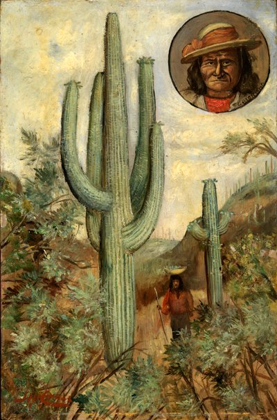 Kaktuslandschaft mit Porträt von Geronimo, 1886-1909 von Henry H. Cross