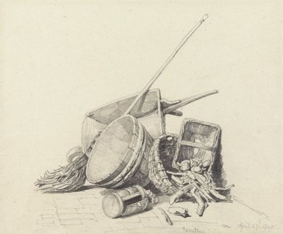 Stillleben mit Schubkarre und Körben, 27. April 1840 von Henry Harris Lines