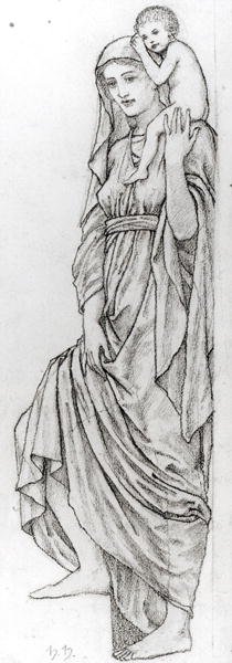 Studie einer stehenden weiblichen Figur, die ein Kind auf ihrer linken Schulter hält von Henry Holiday