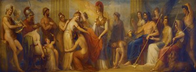 Pandora, die von den versammelten Göttern mit all ihren Gaben ausgestattet wurde, 1834 von Henry Howard