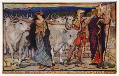Bias bringt die Ochsen von Iphiklos zu Neleus (Farblithografie) von Henry Justice Ford