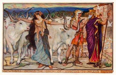 Bias bringt die Ochsen von Iphiklos zu Neleus (Farblithografie) von Henry Justice Ford