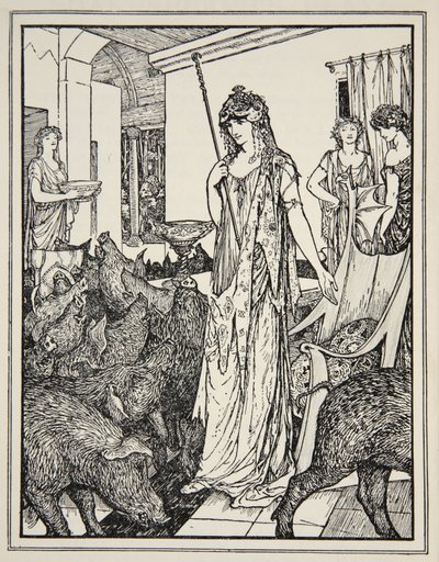 Circe schickt die Schweine (Die Gefährten des Odysseus) zu den Ställen, Frontispiz aus 