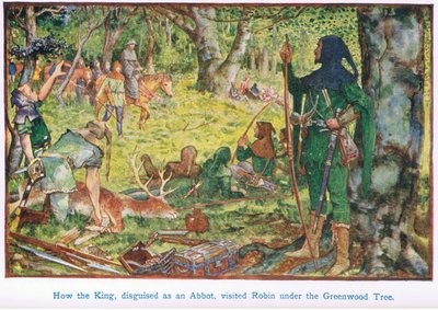 Wie der König, verkleidet als Abt, Robin unter dem Grünholzbaum besuchte von Henry Justice Ford