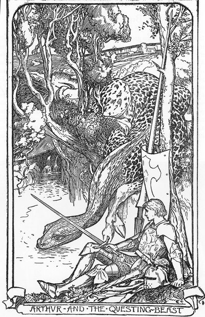 König Artus und das suchende Biest (Illustration von HJ Ford aus „Das Buch der Romantik“ 1902) von Henry Justice Ford