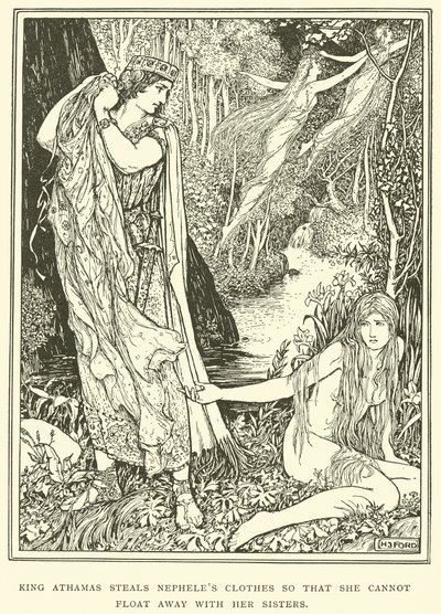 König Athamas stiehlt Nepheles Kleider, damit sie nicht mit ihren Schwestern wegfliegen kann von Henry Justice Ford
