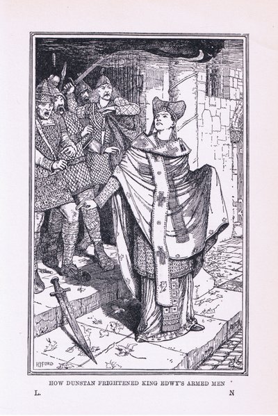 St. Dunstan erschreckte die bewaffneten Männer von König Edwy, 1912 von Henry Justice Ford