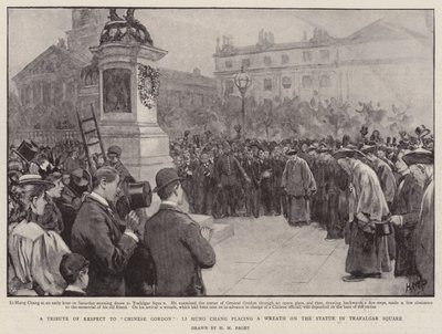 Eine Ehrung für Chinese Gordon, Li Hung Chang legt einen Kranz auf die Statue auf dem Trafalgar Square von Henry Marriott Paget