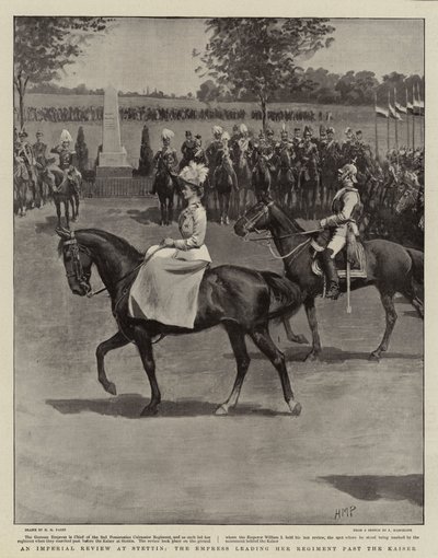 Eine kaiserliche Überprüfung in Stettin, die Kaiserin führt ihr Regiment am Kaiser vorbei von Henry Marriott Paget