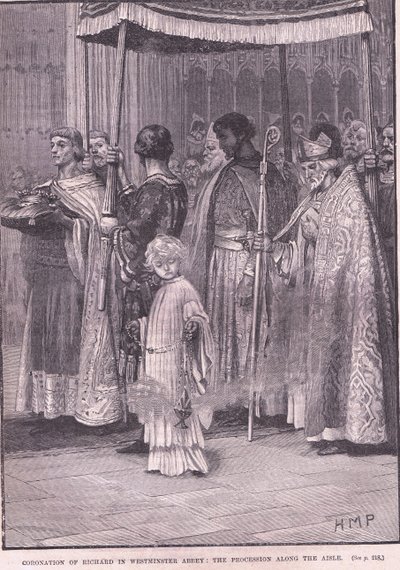 Krönung von Richard I. in der Westminster Abbey: der Prozession entlang des Ganges, 1189 n. Chr. von Henry Marriott Paget